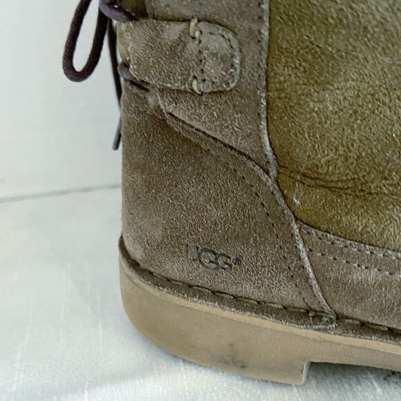 UGG Naiyah Boots Olive Suede Wool Shearling Cozy Dark Lace Up Womens 8 - Picture 3 of 9